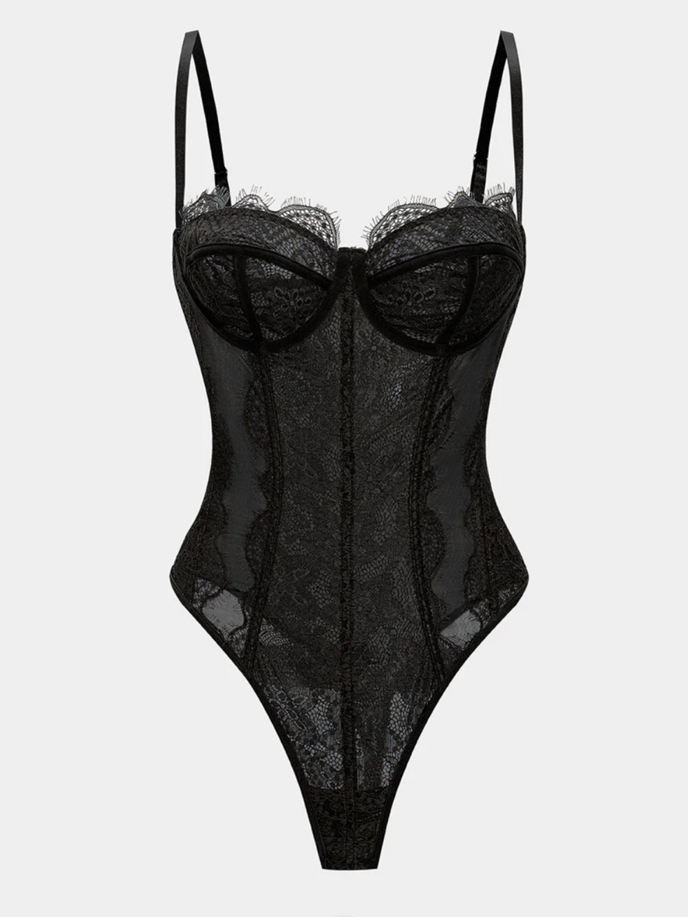Sheer Black Lace Underwire Bodysuit